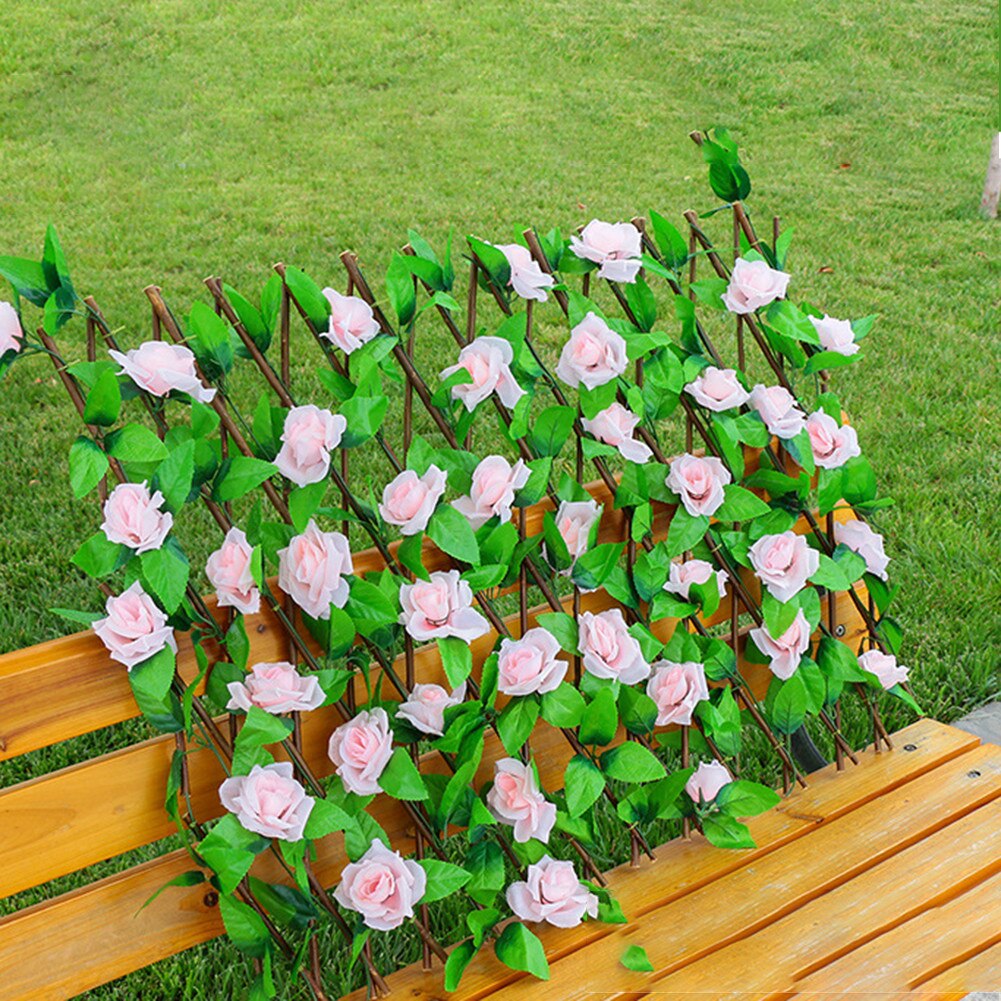 Expandable Faux Privacy Fence Wooden Hedge With Artificial Flowers Leaves Garden Decoration Retractable Fence