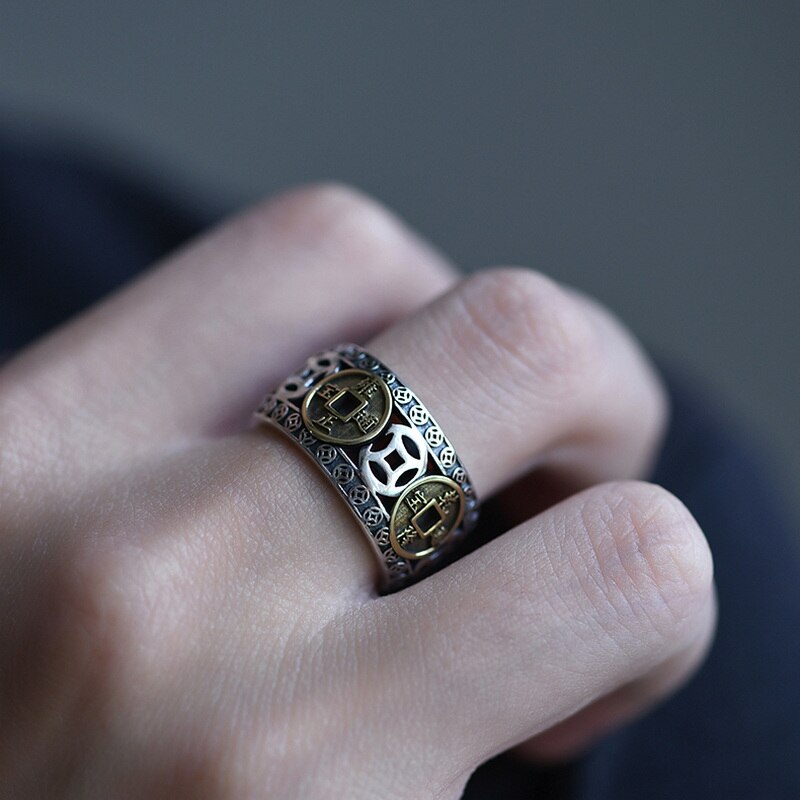 Retrò portafortuna Pixiu Charms porta fortuna ricchezza Feng Shui bestia tesoro amuleto aperto regolabile Buddha anelli gioielli regali maschili: style1