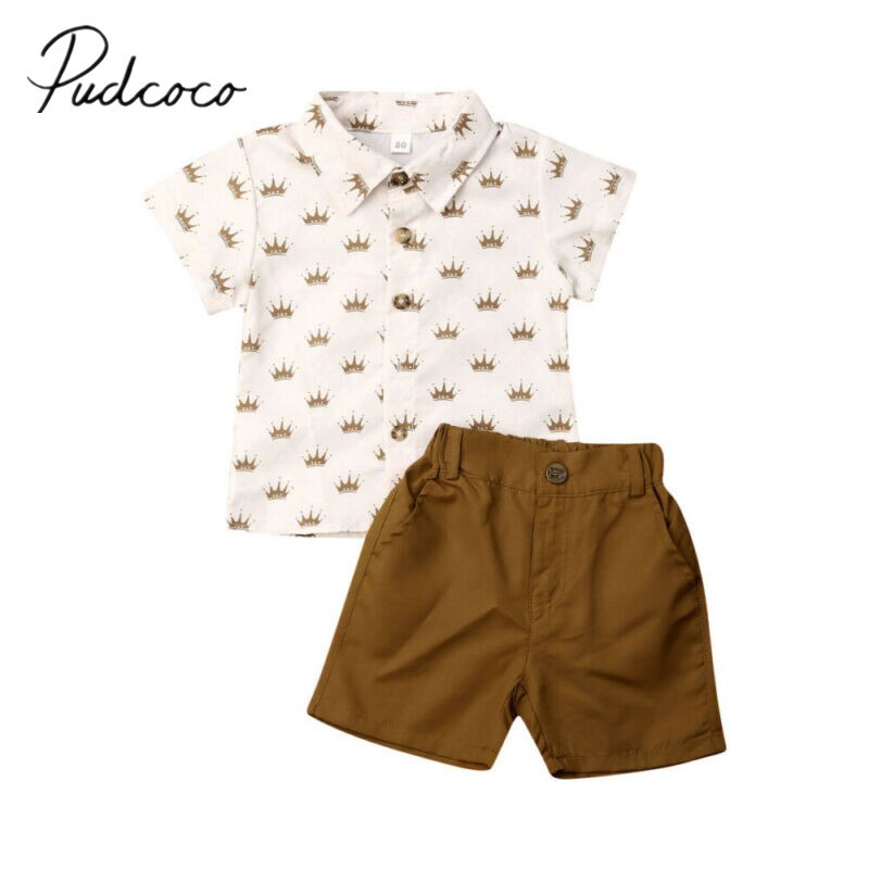 Baby sommer tøj 2 stk småbørn børn baby dreng herre kortærmede t-shirt toppe+bukser shorts krone outfits sæt 1-6t