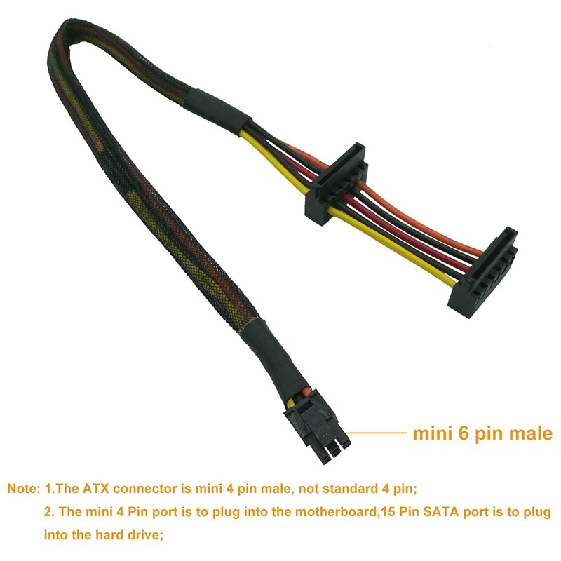 HDD SATA Power Cable Right-Angle SATA 15 Pin X2 to Mini 6 Pin ATX Adapter for Dell Inspiron 3653 3650 Series Compatible