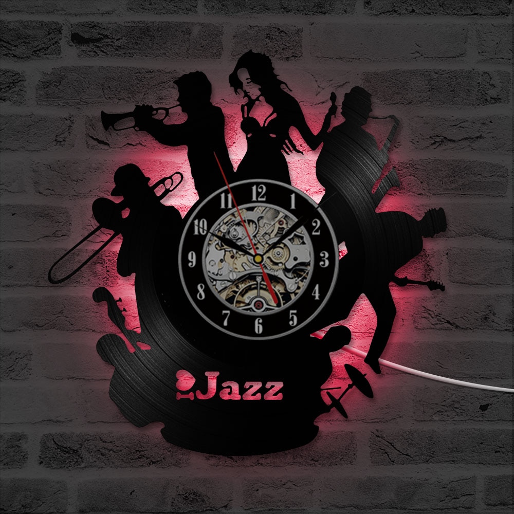 Jazz Black Vinyl Record Hanging Wall Clock Hollow CD Record Wall Clock Antique Hanging LED Clock Home Decor Handmade