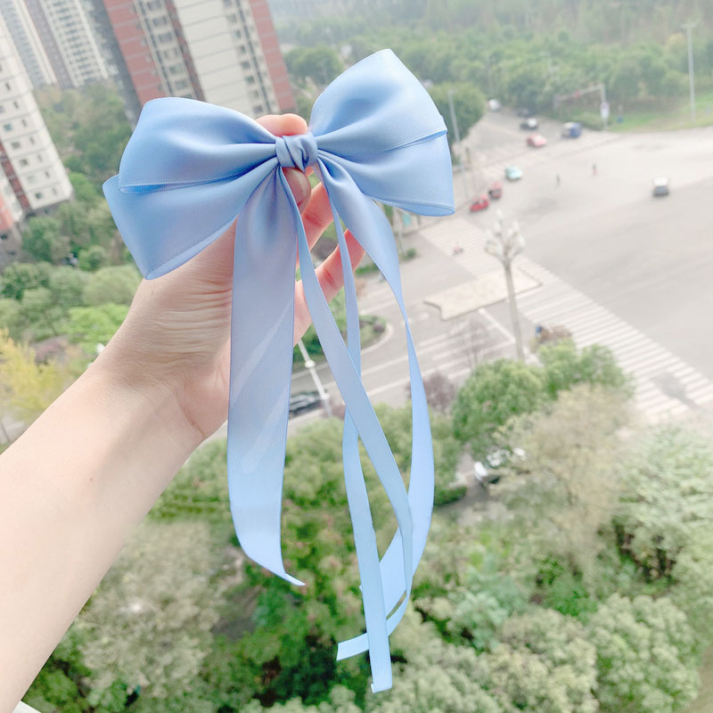 Vintage laço grande clipe de cabelo para mulheres, grampos de cabelo de fita longa presilhas Headwear para menina acessórios de jóias de casamento: Rosa