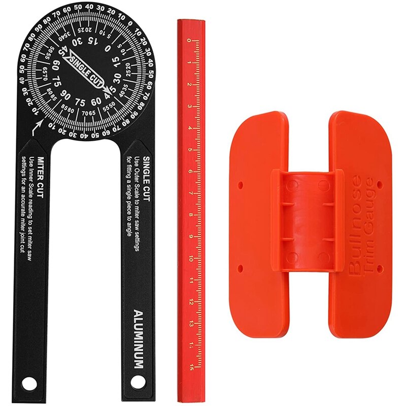 Miter Saw Protractor,Aluminum Angle Finder with Bullnose Trim Gauge Carpenter Pencil for Miter Cuts, Carpentry, Plumbing: Default Title