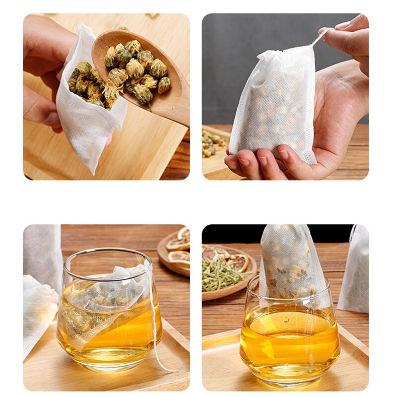 100Pcs Food Grade Non-woven Fabric Tea Bags Tea Filter Bags for Spice Coffee Infuser with String Heal Seal Spice Filters Teabags