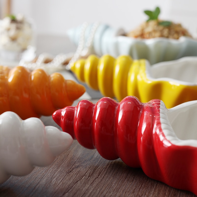 Platos creativos de cerámica con forma de concha blanca para aperitivos, fruta, pastel, caramelo, ensalada, vajilla de porcelana, vajilla de decoración