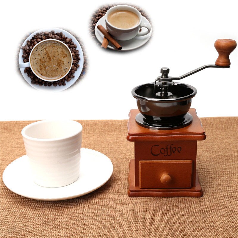 Di legno Macinino Da Caffè Retro A Mano Manuale di Cucina di Casa Mini In Acciaio Inox Erba Aromatica Pepper Mill Spice Chicco di Caffè Burr Mulino Macchina