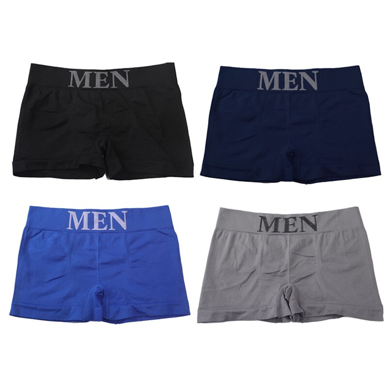 4Pcs/Lot Men&#39;s Panties Brand Underwear Boxers Breathable Man Boxer Solid Underpants Comfortable Shorts Male Black Blue Underwear: BlackNavyBlueGray