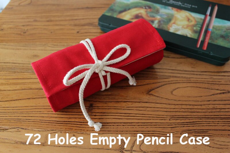 Rød rulle penalhus store 36/48/72 huller tilbage til skole blyant til piger drenge patron stor lærred pen taske papirvarer kit: 72 huller tom straf