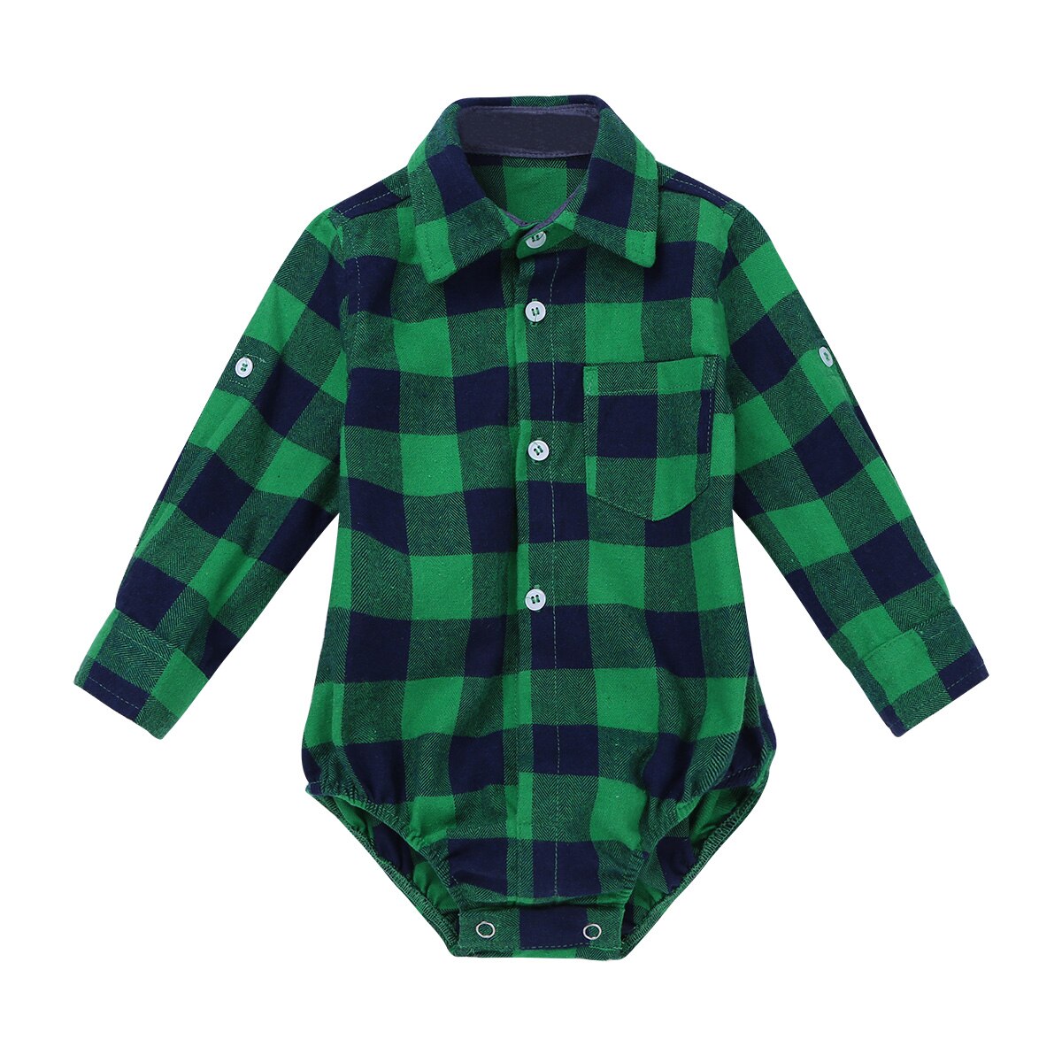 Iiniim Baby Boy Bodysuit Lange Mouw Winter Infantil Bebe Jongens Kleding Plaid Button-up Overhemd Bodysuits voor Eerste Verjaardag party: Green / 9m