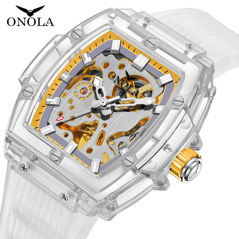Luxe Herenhorloge Onola Plastic Transparante Holle Volautomatische Mechanische Horloges Heren Waterdichte Klok