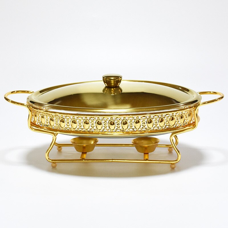 Buffet Pot à alcool en verre, réchaud ménager/commercial petit plat à frire, bouillettes à combustible solide: Gold / 2L