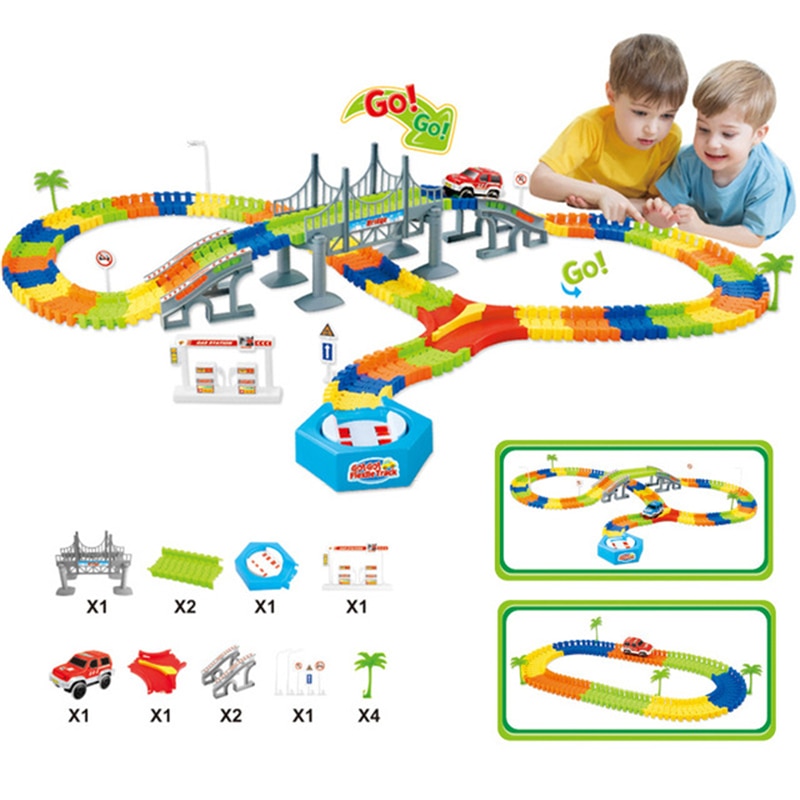 Montieren DIY eisenbahn straße flexible track spielzeug eisenbahn flex rennen tracks set 96/144/192/240PCS schiene autos spielzeug für kinder