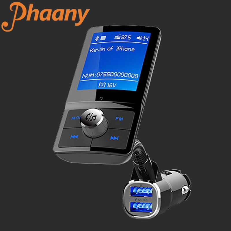 Phaany FM Transmitter Bluetooth Handsfree Car Kit AUX Audio Receiver Car MP3 Player QC3.0 Quick Charge Dual USB Car Charger