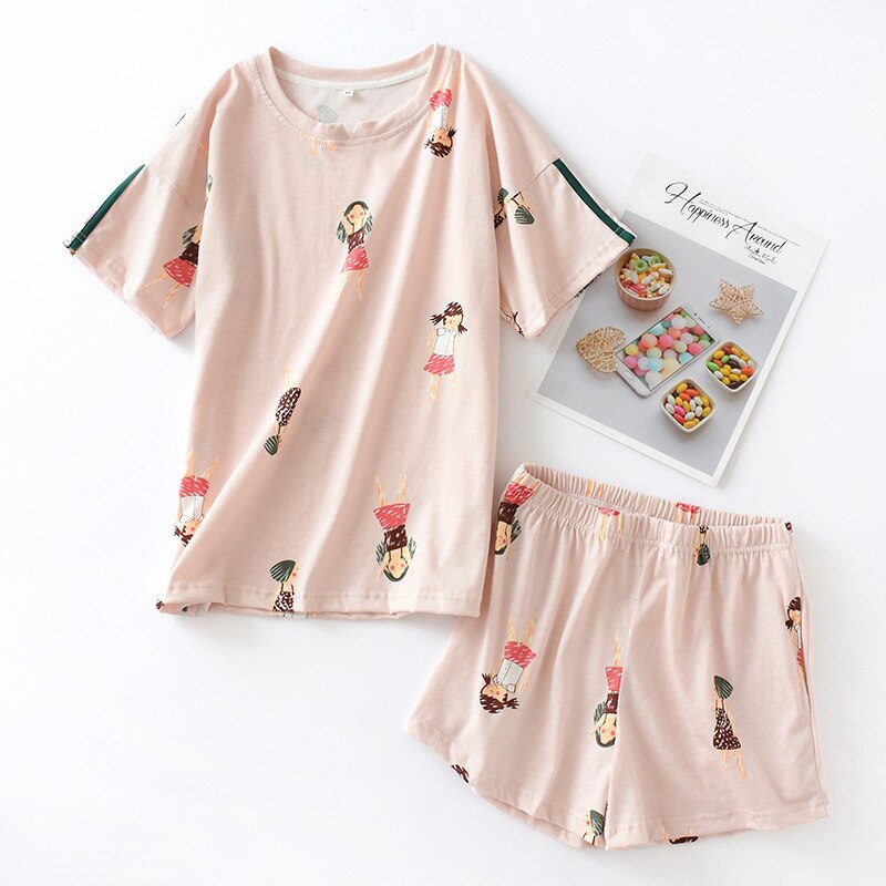Juli's lied casual katoenen nachtkleding dames pyjama sets korte mouwen nachtkleding meisjes shorts ronde hals cartoon bedrukte pyjama