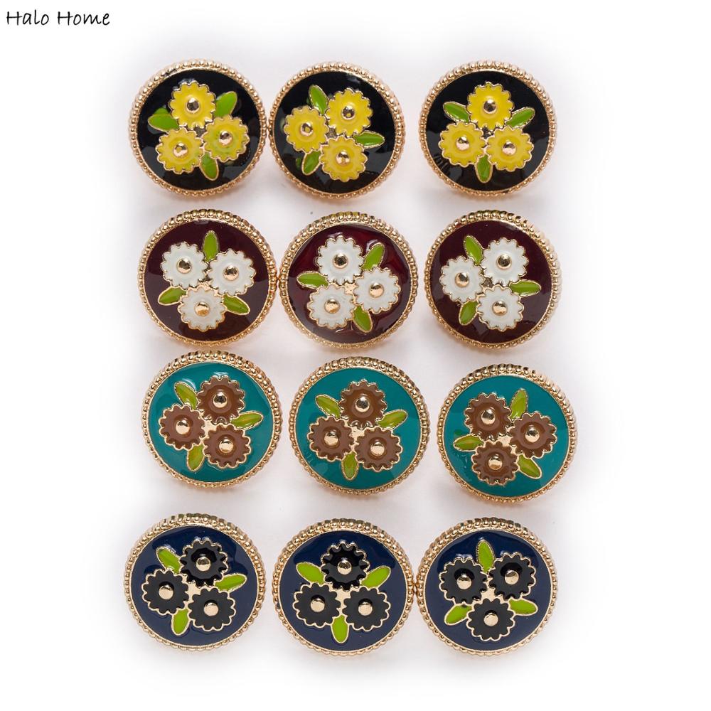 5pcs Flower Enamel Metal Button Shank Sewing Scrapbooking Clothing Replace Handmade Craft Accessories Decor Enamel Buttons 18mm