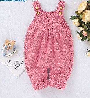 Baby Baby Trui Romper Effen Jongens Meisjes Kleur Mouwloze Knop Jumpsuit Aangekleed Herfst Winter Romper: Roze / 6m