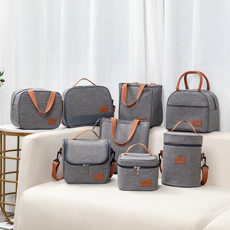 Grijze thermische geïsoleerde lunchtas voor onderweg, picknicktas, thermische lunchbox en bento-tas