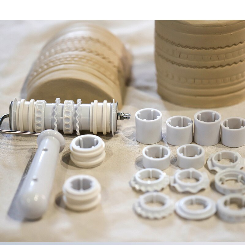 Pottery Clay Plastic Embossing Stick Roller Tools Texture Printing Blank Roller DIY Mud Forming Embossing Tools Multi-Piece Set