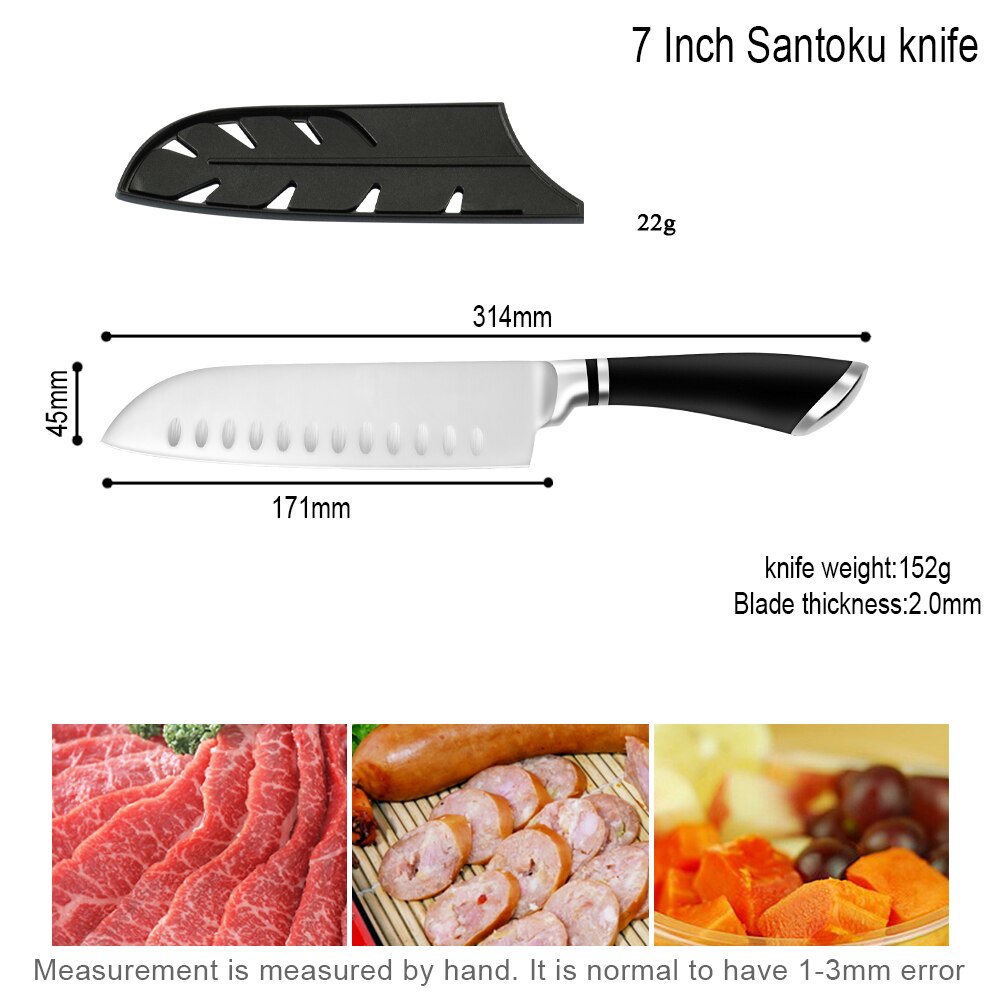 Damask Japanese Kitchen Knife Set Economical Stainless Steel 3Cr13 Sharp Blade Non-Slip Handle Chef Knife Set Cooking Knives: 7 inch Santoku