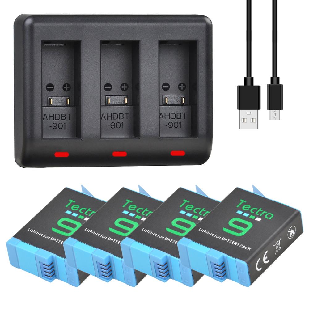 1780Mah 3.86V Camera Batterij Voor Gopro Hero 9 Hero 10 AHDBT-901 Batterijen &amp; Led 3-Slots Usb Charger: 4 battery 1 charger