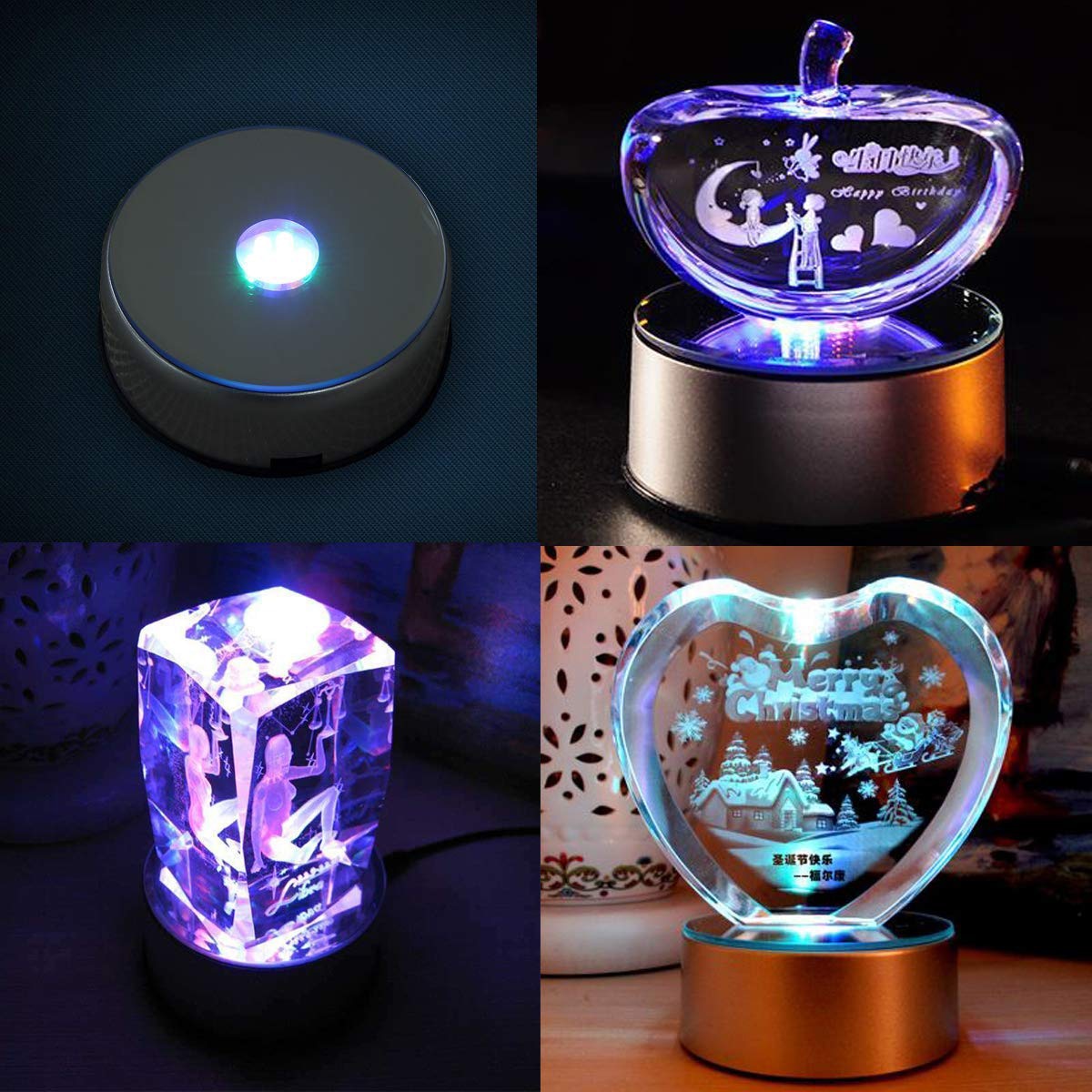 7-LED Colorful Rotating Electric Light Stand Base Crystal Round Display Base Stand