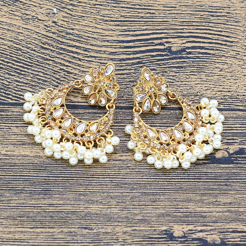 Gold Handmade White Beads Thailand Lotus Flower Indian Jhumki Jhumka Nepal Earrings Bohemia Party Jewelry Gypsy Oorbellen