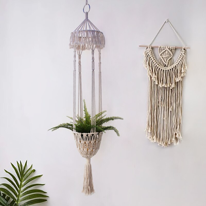 Handgemachte Baumwolle Gewebt Makramee Wand Hängen Blumen Korb Decoracion Hogar Blume Topf Gatden Dekorationen Korb Anlage Halter