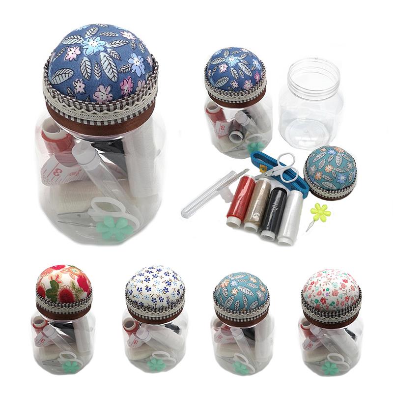 Portable Home Travel Sewing Kits Box Sewing Pattern Fabric Pincushion Needle Threader Threads Sewing Scissors Sewing Tools