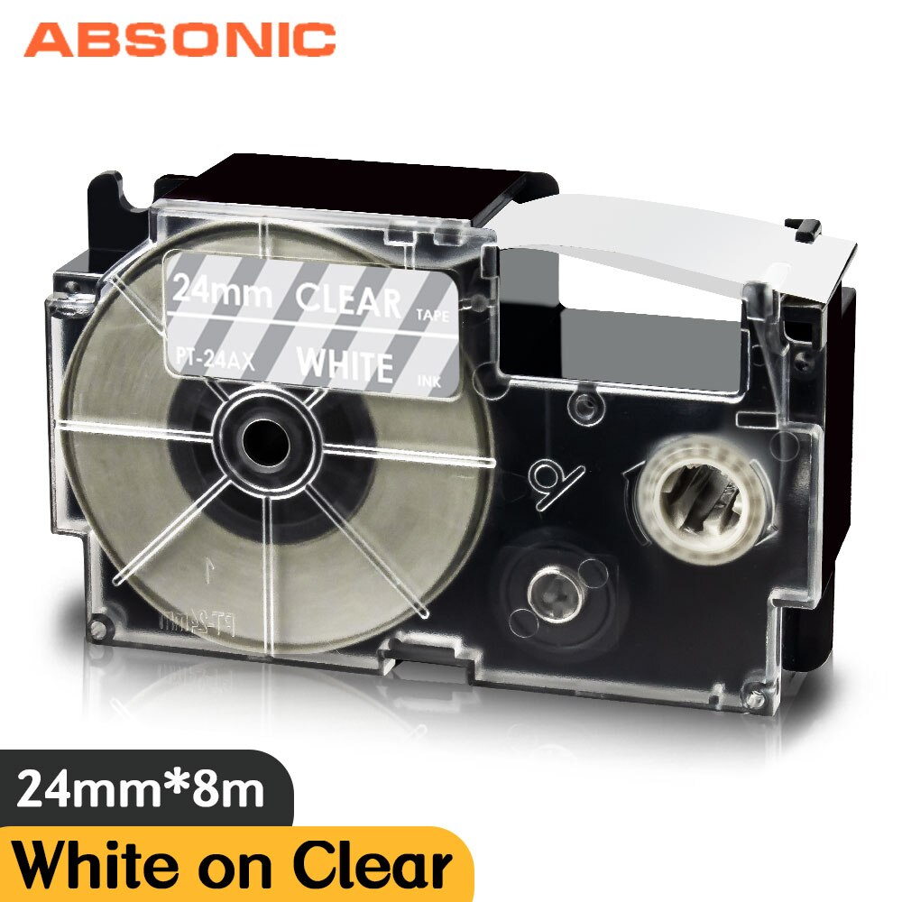 Mixed Color 24mm XR-24WE XR-24X For Casio XR-24RD XR-24BU XR-24YW XR-24GN Label Cassette for Casio CW-L300 KL-430 KL-820 Labler: White on Clear