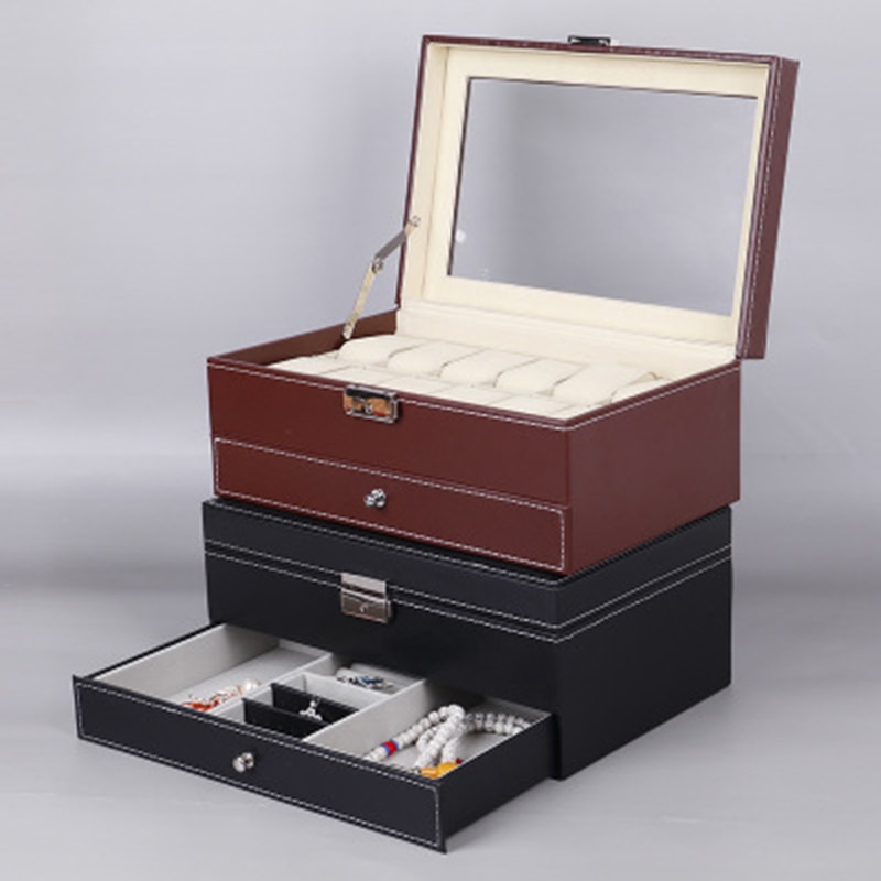 12 Grids luxury Black/Brown color leather men watch box with jewelry holder box