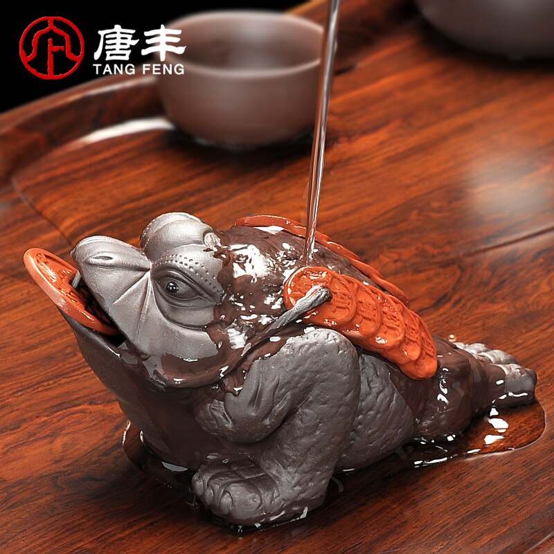 Yixing-crapaud chanceux fait à la main | Accessoires de thé de la Boutique, petits ornements créatifs de thé fait main, eau de jeu d'animaux de compagnie 11x5cm