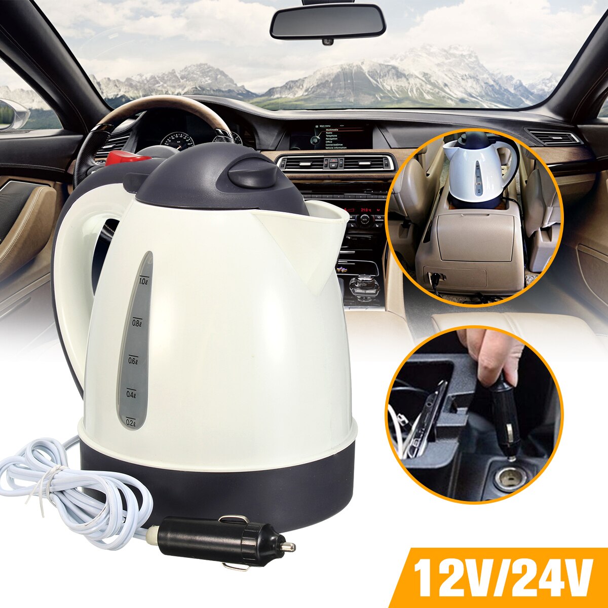 Calentador de agua portátil para coche, 1000ML, 12V/24V, para té y café, acero inoxidable 304, vehículo de gran capacidad