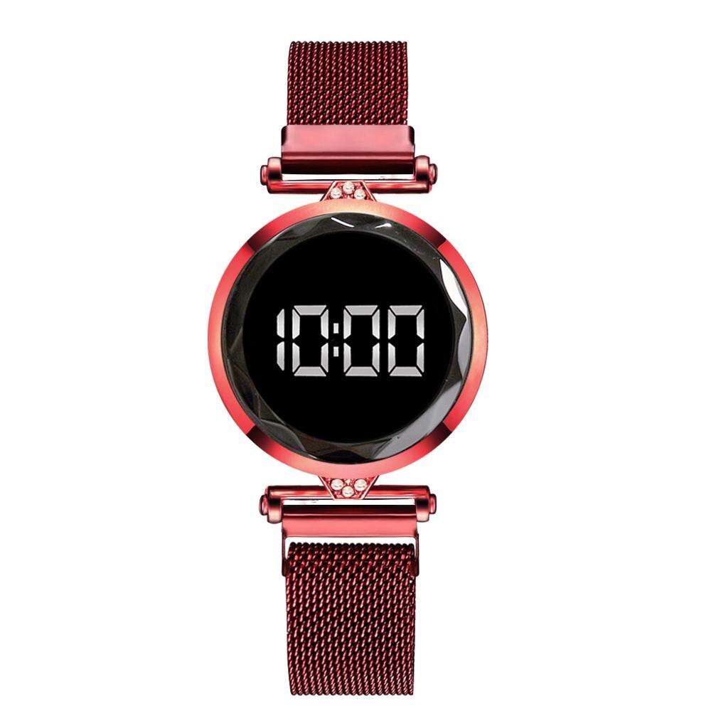 Luxe Led Vrouwen Magnetische Armband Horloges Rose Goud Digitale Jurk Horloge Quartz Horloge Dames Klok Relogio Feminino: Rood