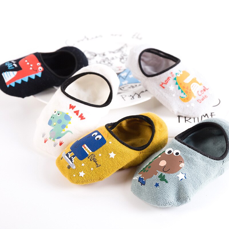 5 pares/set verão algodão crianças meninas meias kawaii macio dos desenhos animados dinossauro anti-deslizamento crianças casuais meias/invisível 5 estilo