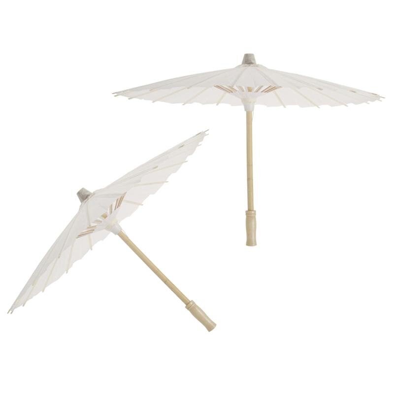 4 pièces papier blanc Parasol parapluie chinois japonais papier parapluie décoration de mariage (diamètre 30cm, poignée de parapluie aléatoire)