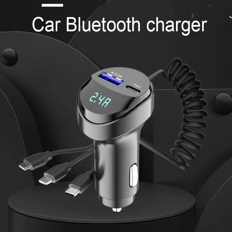 Snel opladen 55W auto multifunctionele 2 poorten USB-autolader Drie-in-één USB intrekbare oplaadkabel met spanningsweergave