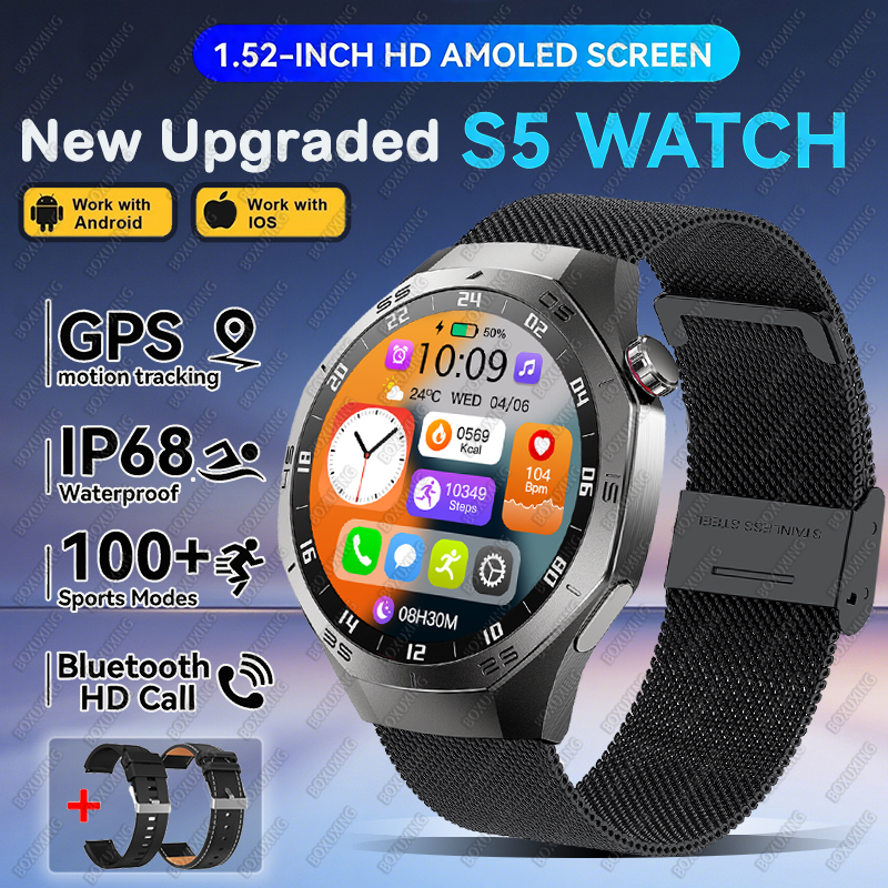 2025new para huawei gt5 pro relógio inteligente masculino hd tela amoled gps trajetória de movimento freqüência cardíaca bluetooth chamada 1.52 "smartwatch ip68: CINZA