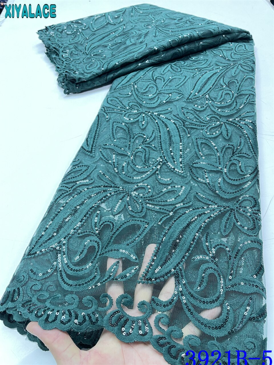African Lace Fabric Tissue Net Lace Fabric with Sequins Sky Blue French Milk Silk Lace for Nigerian Wedding 3921B