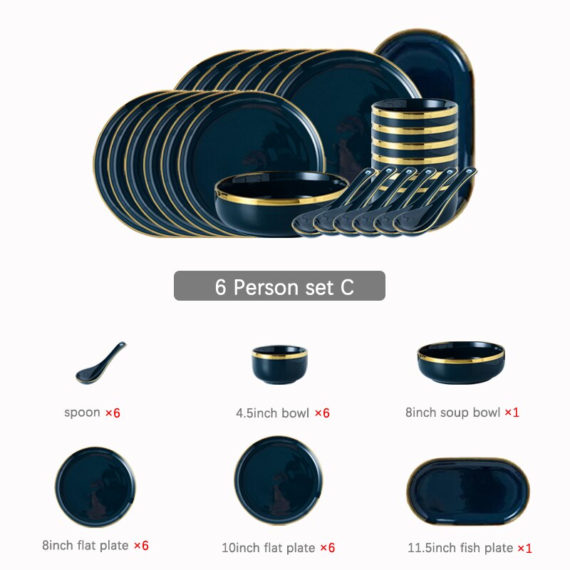 Plates Dishes Luxury Tableware Plate for Food Porcelain Kitchen Dish for Restaurant Party 1/2/4 Person Dinner Plates Set