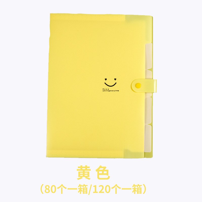 Literaire Leuke Smiley Gezicht Snoep Kleur Map Creatieve Scheiding Multi-layer A4 Map 5 Grid Orgel Zak Data Papier opbergtas: 1