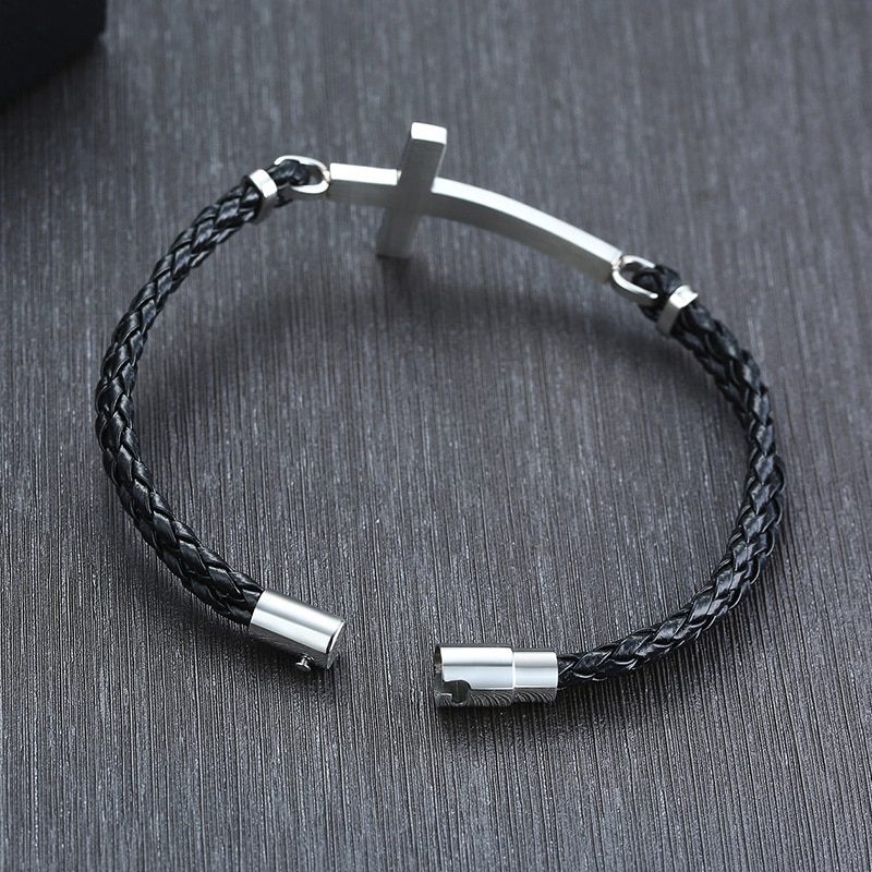 Mannen Zwarte Cross Dubbel Gevlochten Lederen Armband Magentic Sluiting Mannen Sieraden Cadeau Voor Haar