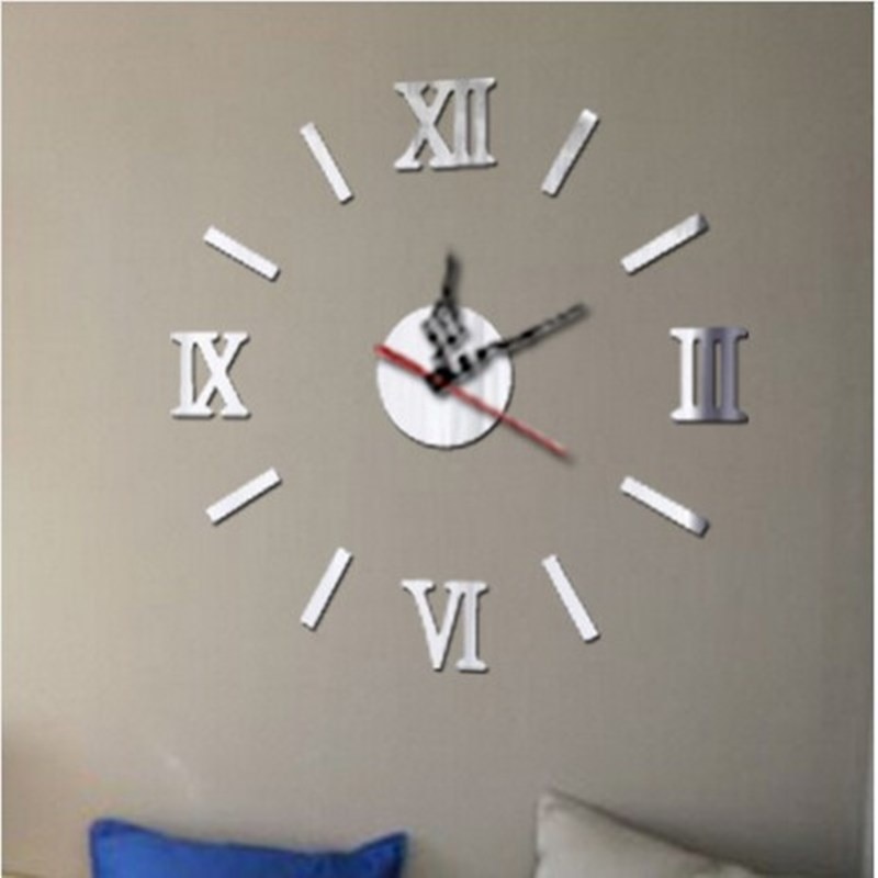 DIY Quartz Clocks sticker 3D wall clock Roman numeral mirror acrylic