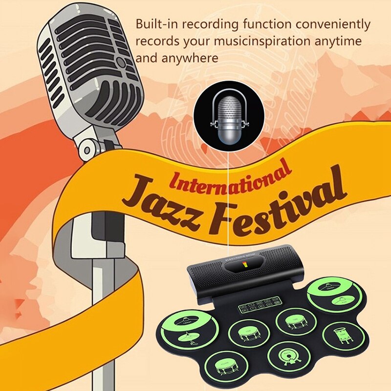 Przenośna perkusja elektroniczna zestaw cyfrowy rolka-w górę kontakt wrażliwy ćwiczyć perkusja 7 pady perkusyjne dla dzieci dzieci początkujący