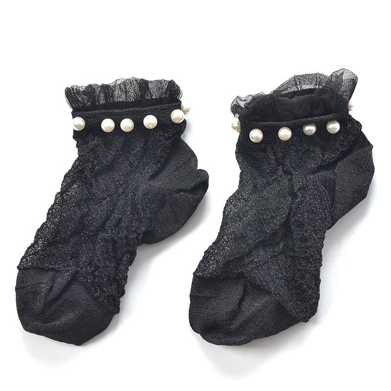 Chaussettes courtes en soie argentée et perles pour femmes, socquettes avec cristaux fins,: 9