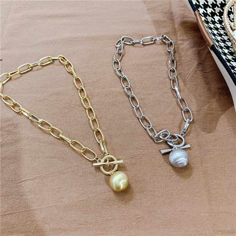 Chaîne brute boule ronde colliers or argent couleur à la Style chaînes givré cercle boule pendentif colliers pour femmes bijoux