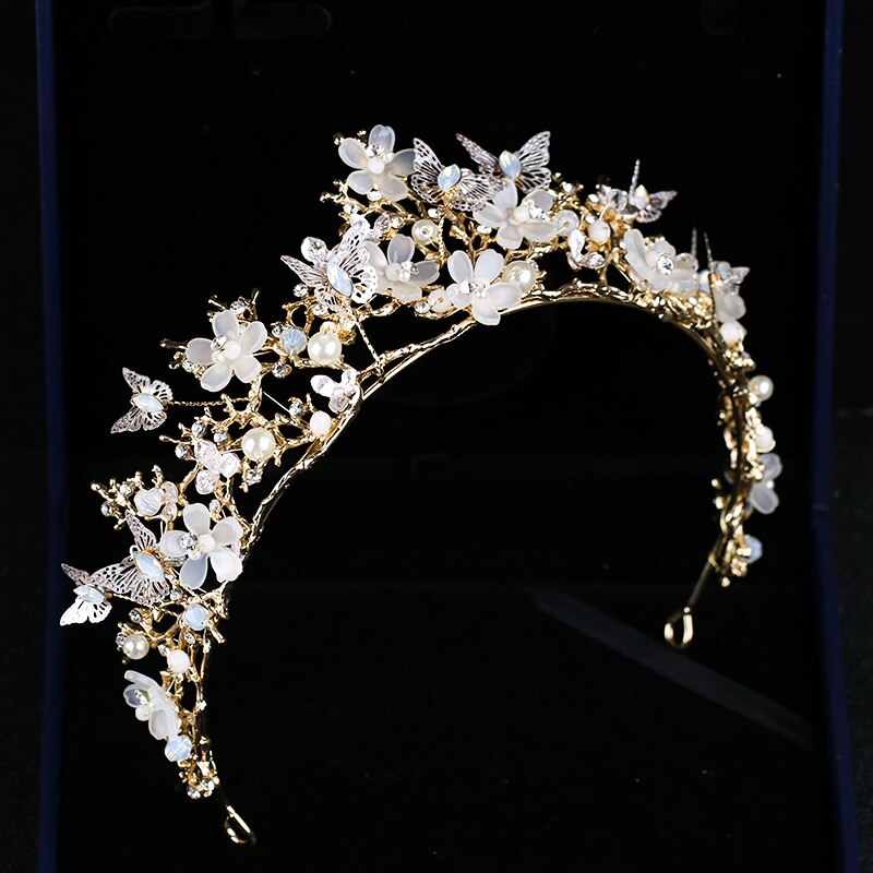 Nuova corona di Nozze di Perle Barocche Strass Corona fascia per Capelli Della Farfalla Hairband Accessori per Capelli da Sposa Della Principessa corona corona Nuziale