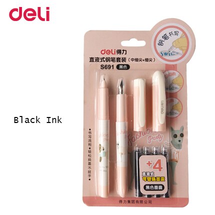 Deli pen Candy Fountain pen writing stationery blue ink pen school & business supplies for kid writing tools: s691 pink