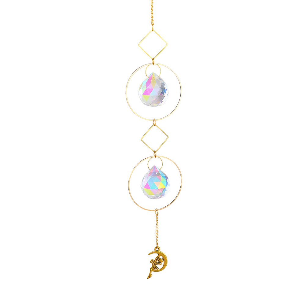 Crystal Wind Chime Star Moon Pendant Geometric Sun Catchers Gold Plated Hanging for Garden Window Wedding Curtain Decor: 66