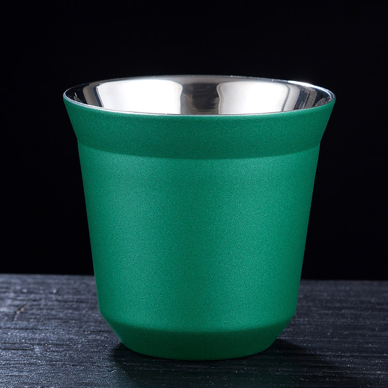 304 Double-layer Coffee Cup Mug Stainless Steel Wine Beer Cups Insulation Anti-scalding Drinking Table Coffee Tea Cup 80ML: Green