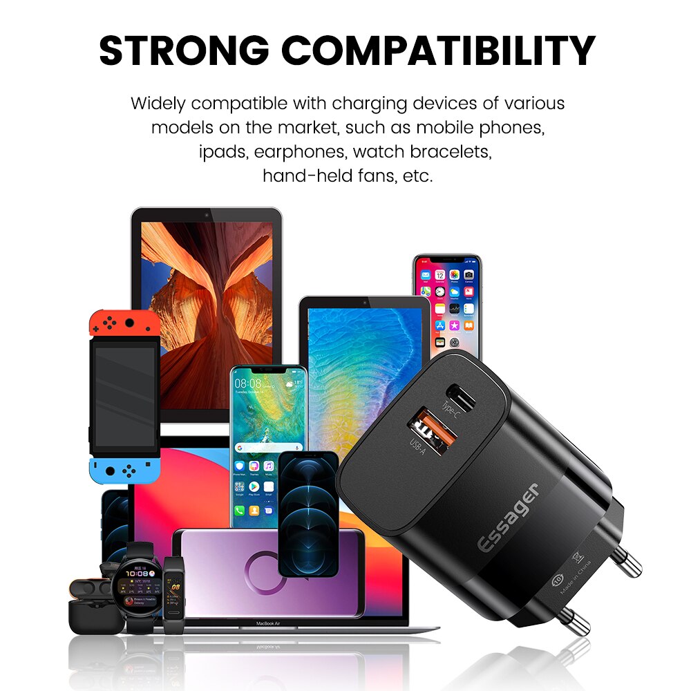 Essager Usb Charger Type C Voor Iphone 13 12 Fast Charger Usb C Quick Charge Voor Samsung Xiaomi 20W wall Charger Adapter